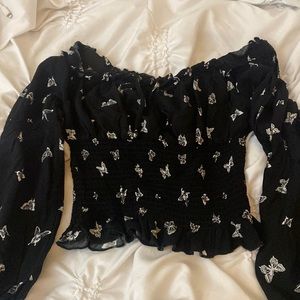 Black Butterfly Women Blouse Top